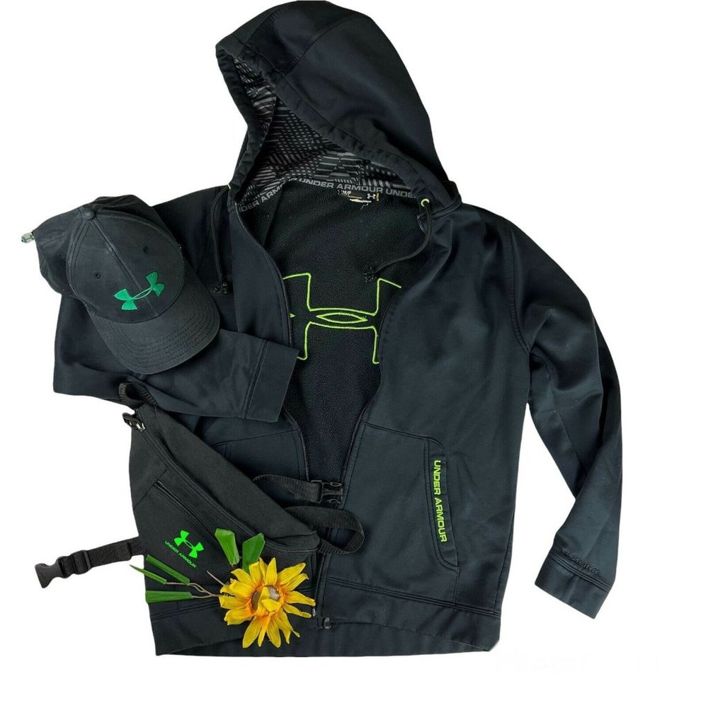 Men's Under Armour Neon Green Black Full Zip-Up Hoodie Sweatshirt Small Fleece